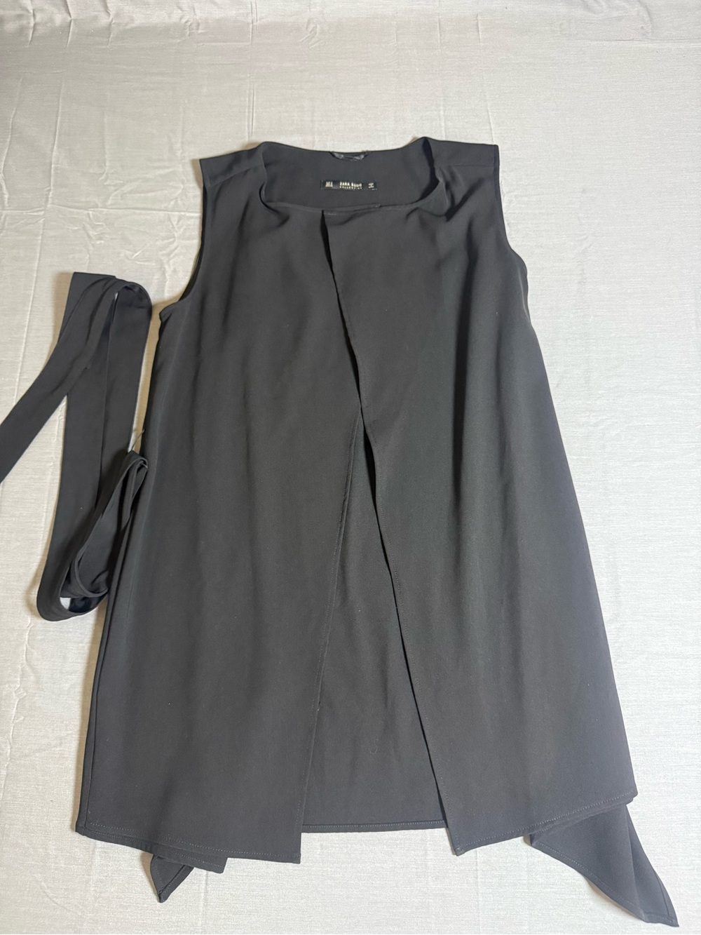 Zara Black Sleeveless Wrap-Front Dress with Waist Tie